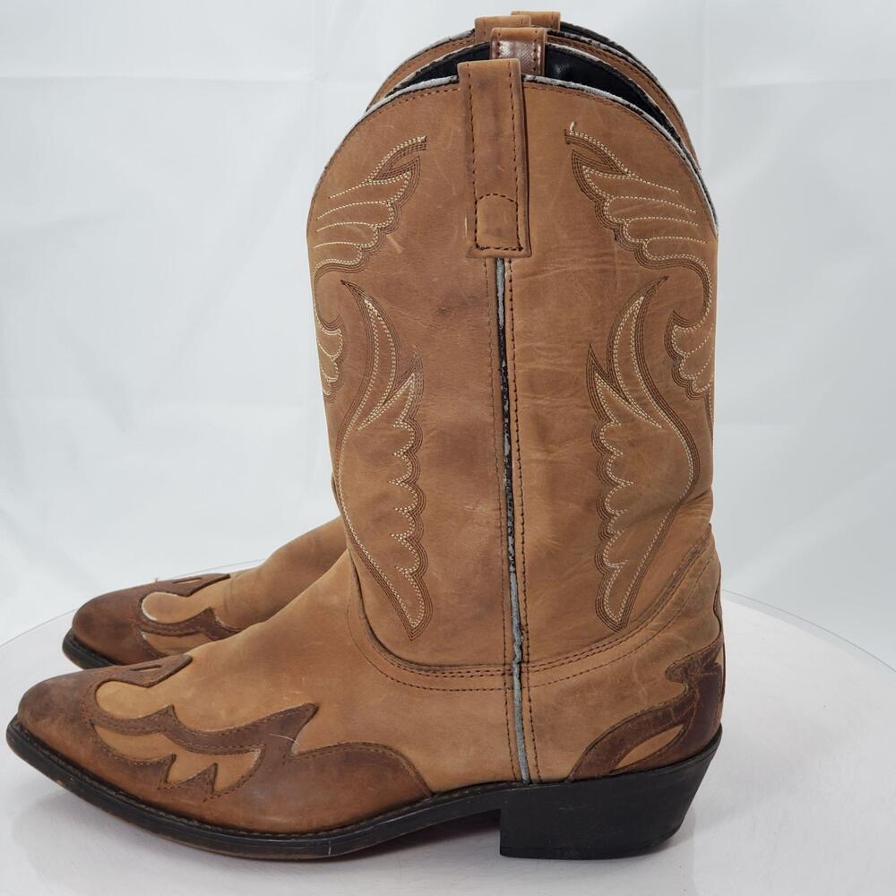 Western Boots Men 11 D Brown Leather Pointed Toe Pull On Embroidered Cowboy B889